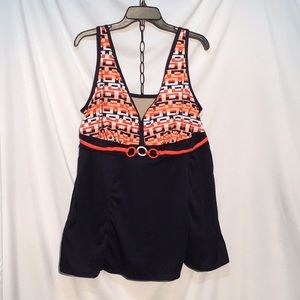 Inches off swimwear Navy and orange one pc suit size 20W